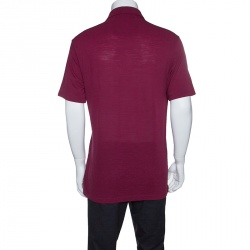 Pre Owned Z Zegna Techmerino Burgundy Honeycomb Knit Polo T-Shirt L