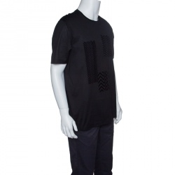 Pre Owned Z Zegna Black Zigzag Flock Printed Short Sleeve T-Shirt XL