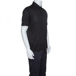 Pre Owned Z Zegna Techmerino Dark Grey Wool and Linen Slub Jersey Polo T-Shirt L