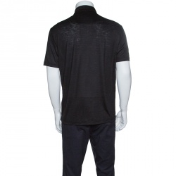 Pre Owned Z Zegna Techmerino Dark Grey Wool and Linen Slub Jersey Polo T-Shirt L