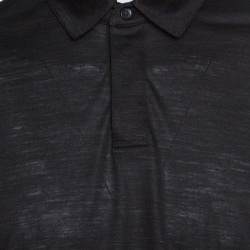 Pre Owned Z Zegna Techmerino Dark Grey Wool and Linen Slub Jersey Polo T-Shirt L