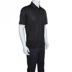 Pre Owned Z Zegna Techmerino Dark Grey Wool and Linen Slub Jersey Polo T-Shirt L