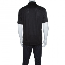 Pre Owned Z Zegna Techmerino Dark Grey Wool and Linen Slub Jersey Polo T-Shirt L