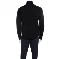 Z Zegna Technomerino Black Wool Contrast Neck Zip Front Sweatshirt M