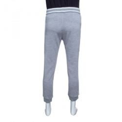 Z Zegna Techmerino Grey Contrast Striped Wool Logo Patch Jogger Pants M