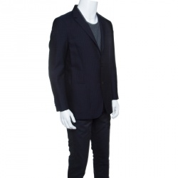 Pre Owned Z Zegna Navy Blue Textured Cotton Wool Turati Blazer XL