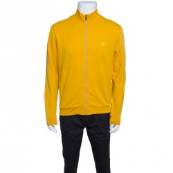 Pre Owned Z Zegna Yellow Cotton Knit Ribbed Trim Zip Front Sweatshirt L