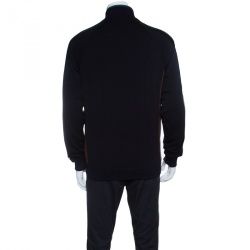 Z Zegna Techmerino Navy Blue Wool Contrast Striped Panel Zip Front Sweatshirt L