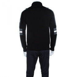 Pre Owned Z Zegna Technomerino Black Wool Contrast Panel Detail Zip Front Cardigan M