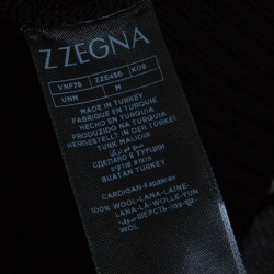 Pre Owned Z Zegna Technomerino Black Wool Contrast Panel Detail Zip Front Cardigan M