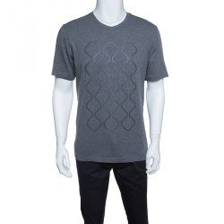 Z Zegna Grey Cotton Geometric Pattern Crew Neck T-Shirt M