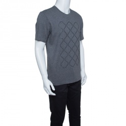 Z Zegna Grey Cotton Geometric Pattern Crew Neck T-Shirt M