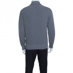 Z Zegna Grey Quilted Front Panel Chunky Knit Zip Front Cardigan L