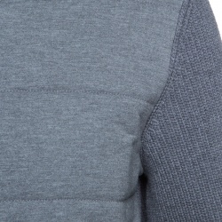 Z Zegna Grey Quilted Front Panel Chunky Knit Zip Front Cardigan L