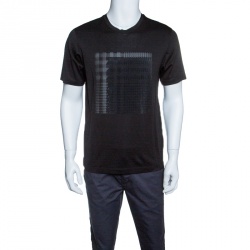 Z Zegna Black Plaid Pattern Flock Printed Short Sleeve T-Shirt M