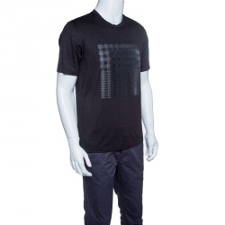 Z Zegna Black Plaid Pattern Flock Printed Short Sleeve T-Shirt M
