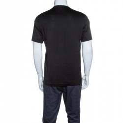 Z Zegna Black Plaid Pattern Flock Printed Short Sleeve T-Shirt M