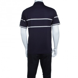 Pre Owned Z Zegna Technomerino Navy Blue Contrast Striped Wool Jersey Polo T-Shirt M