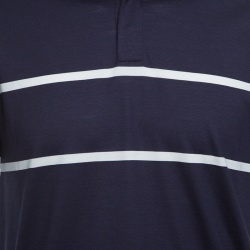 Pre Owned Z Zegna Technomerino Navy Blue Contrast Striped Wool Jersey Polo T-Shirt M