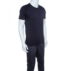 Pre Owned Z Zegna Techmerino Navy Blue Slub Jersey Raglan Sleeve T-Shirt M