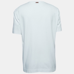 Pre Owned Z Zegna White Logo Embroidered Cotton Half Sleeve T-Shirt XL