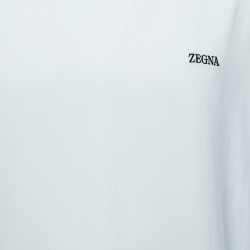 Pre Owned Z Zegna White Logo Embroidered Cotton Half Sleeve T-Shirt XL