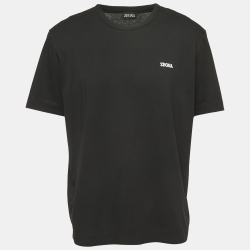 Pre Owned Z Zegna Black Logo Embroidered Cotton Half Sleeve T-Shirt XL