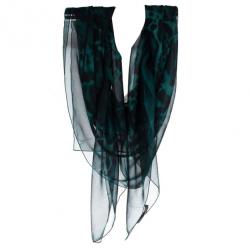 Pre Owned Alexander McQueen Green Chiffon Animalier Skull Square Scarf