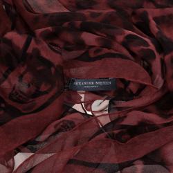 Pre Owned Alexander McQueen Red Chiffon Animalier Skull Square Scarf 
