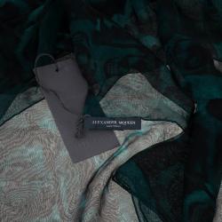 Pre Owned Alexander McQueen Green Chiffon Animalier Skull Square Scarf