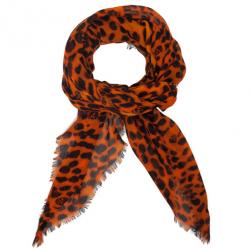 Alexander McQueen Leopard Print Cashmere and Silk 135x135cm Skull Scarf  