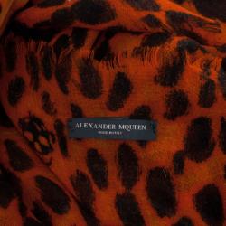 Alexander McQueen Leopard Print Cashmere and Silk 135x135cm Skull Scarf  