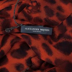 Pre Owned Alexander McQueen Red Leopard Skull Print Square Scarf