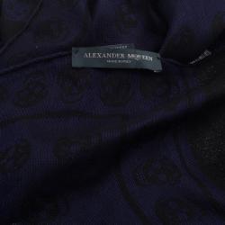 Pre Owned Alexander McQueen Blue Multiskull Silk Jacquard Scarf