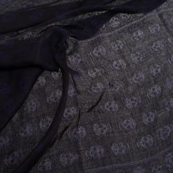 Pre Owned Alexander McQueen Blue Multiskull Silk Jacquard Scarf