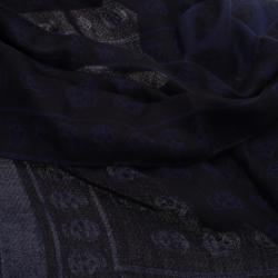 Pre Owned Alexander McQueen Blue Multiskull Silk Jacquard Scarf