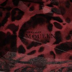 Alexander McQueen Red Chiffon Animalier Skull Square Scarf