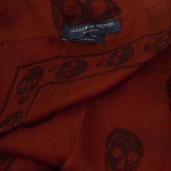 Pre Owned Alexander McQueen Classic Orange Skull Print Scarf