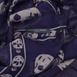 Pre Owned Alexander McQueen Classic Blue Skull Print Scarf