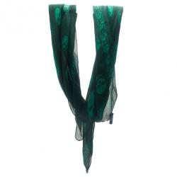 مملوكة مسبقًا Alexander McQueen Green Chiffon Skull Scarf