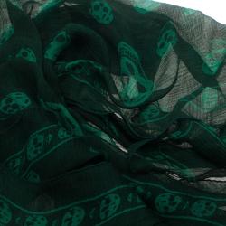 مملوكة مسبقًا Alexander McQueen Green Chiffon Skull Scarf