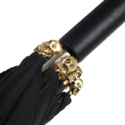 Pre Owned Alexander McQueen Black Golden Skull Detail Umbrella