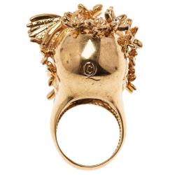 Alexander McQueen Gold Butterfly And Flower Skull Ring Size 53