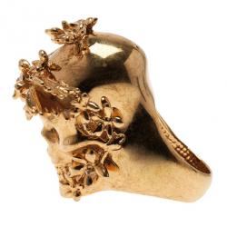 Alexander McQueen Gold Butterfly And Flower Skull Ring Size 53