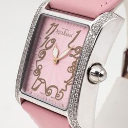 AquaMarin Harmonie Diamond SS Leather Womens Watch 34 MM