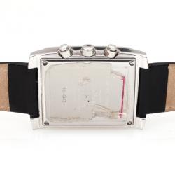 Pre Owned AquaMarin Diamond Chronograph SS Leather Womens Wristwatch 34 MM