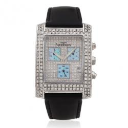 Pre Owned AquaMarin Diamond Chronograph SS Leather Womens Wristwatch 34 MM