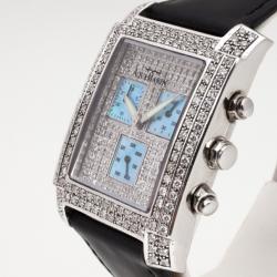 Pre Owned AquaMarin Diamond Chronograph SS Leather Womens Wristwatch 34 MM