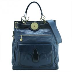 Pre Owned Balenciaga Black and Teal Leather Lune Tote 