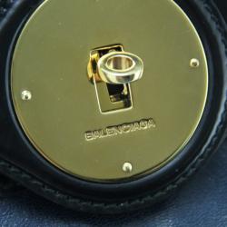 Pre Owned Balenciaga Black and Teal Leather Lune Tote 